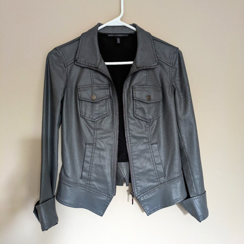 WHBM Gray Coated Cropped Jacket Size 0